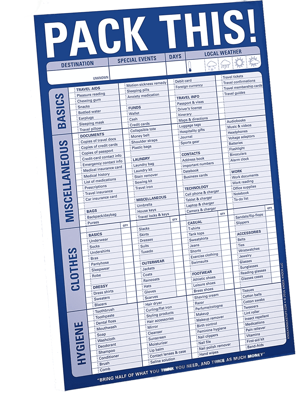 Travel accessories packing list by knock knock