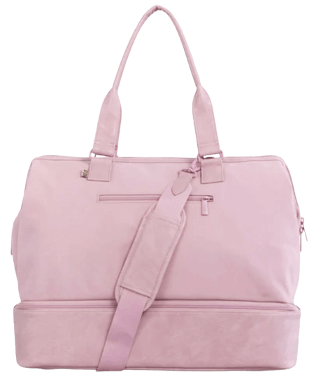beis weekender bag with a separate shoe compartment