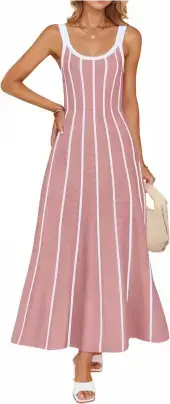 ZESICA Women's Summer Sleeveless Striped Midi Dress