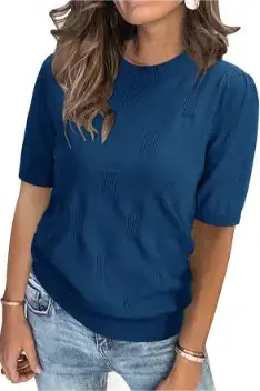 Arach&Cloz Womens Summer Tops Fashion Short Sleeve Sweaters Crew Neck