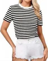 MANGOPOP Short Sleeve Striped Color Block