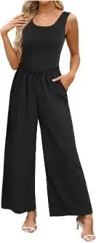 MYMORE Women's 2024 Casual Sleeveless Ruffle Waist Wide Leg Jumpsuit