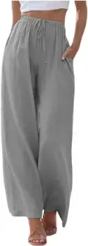 Tanming Wide Leg Linen Pants for Women Summer Flowy High Waisted Beach