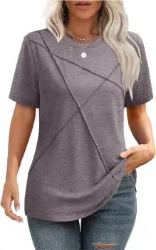 XIEERDUO Womens Summer Tops 2025 Pleated Round Neck Short Sleeve Shirts