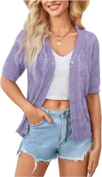 Yekaty Short Sleeve Crochet Summer Cardigan