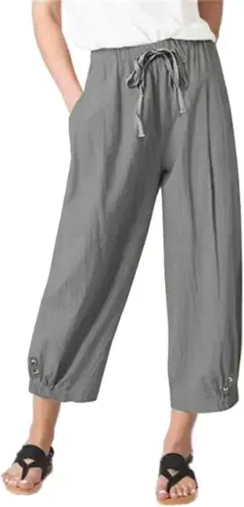 Amlztr Women's Cropped Drawstring Waist Wide
