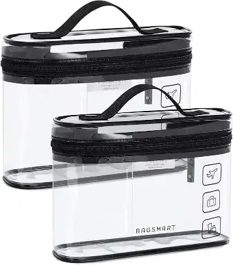BAGSMART TSA Approved Toiletry Bag, 2 Pack Clear Makeup Cosmetic Bag