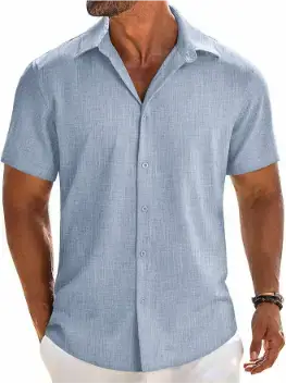 COOFANDY Mens Button Down Shirt Short Sleeve Casual Shirts Beach Summer Linen Shirts