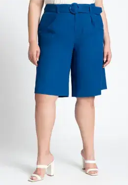 ELOQUII Belted Linen Bermuda Short
