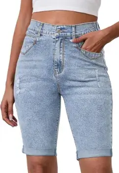 GOLDPKF Women’s Mid Waist Frayed Stretchy Ripped Shorts