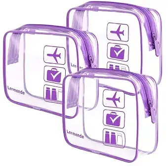 Lermende 3pcs Clear Toiletry Bag TSA Approved Travel Bag,