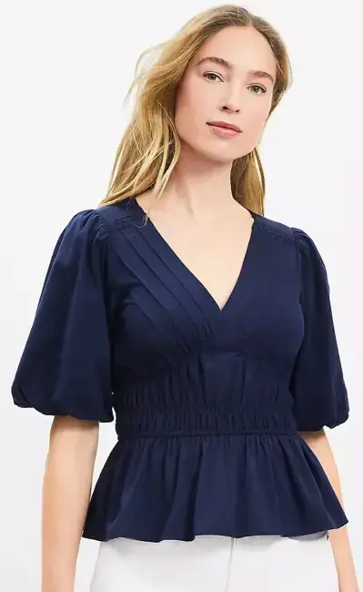 Loft Pintucked V-Neck Peplum Blouse