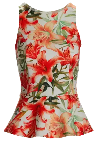 Printed Scuba Peplum Top webp