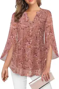 VALOLIA Women's 3_4 Sleeve Floral Tunic