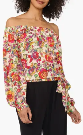 Vince Camuto Floral Off the Shoulder Tie Hem Top