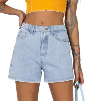 onlypuff Women's Ripped Mid Waisted Denim Shorts with Pockets