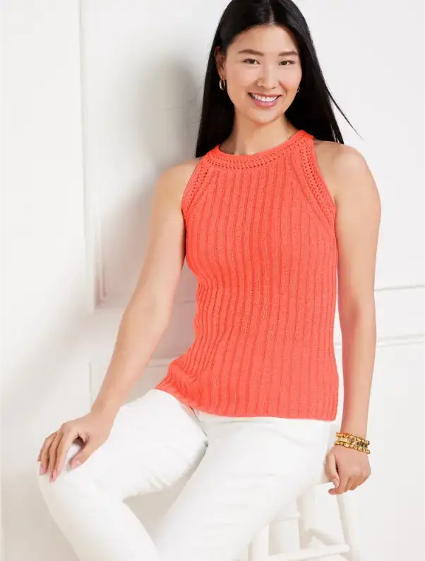 talbots Crochet Trim Halter Sweater Tank