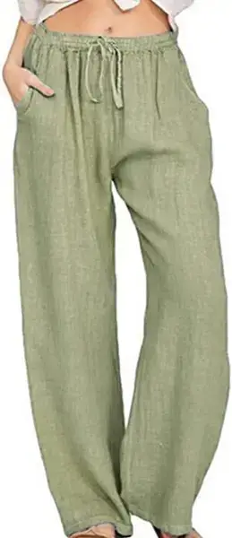yoeasy Women Cotton Linen Drawstring Wide Leg Pants