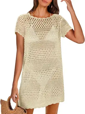 ANRABESS Swimsuit Cover Up for Women 2025 Crochet Bathing Suit Swimwear Mesh Knit Beach Dress Summer Vacation Outfit Clothes