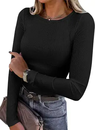 ANRABESS Women Long Sleeve Crewneck Rib