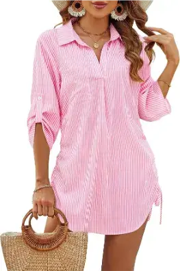 Blooming Jelly Womens Bathing Suit Cover Ups Bikini Swimsuit Coverup Drawstring Beach Dress Shirt