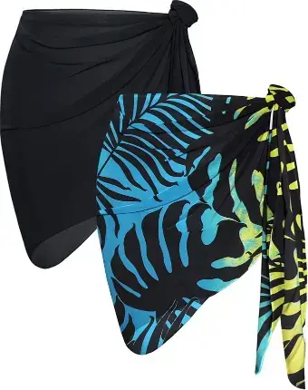 CHICGAL 2 Pieces Women Beach Sarong Bathing Suit Wrap Skirt Sheer Bikini Swimsuit Cover Ups for Swimwear