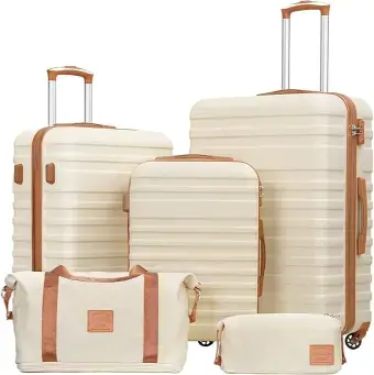 Coolife Suitcase Set 5 Piece Luggage Set Carry On Hardside Luggage with TSA Lock Spinner Wheels (White, 5 piece set)