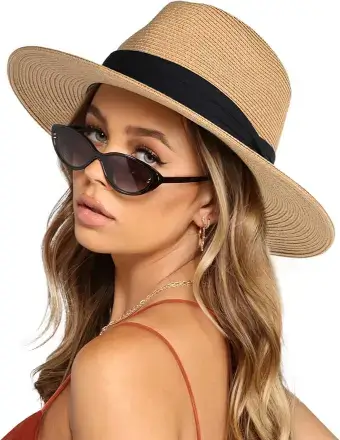 FURTALK Womens Mens Wide Brim Straw Panama Hat Fedora Summer Beach Sun Hats UPF Straw Hat for Women