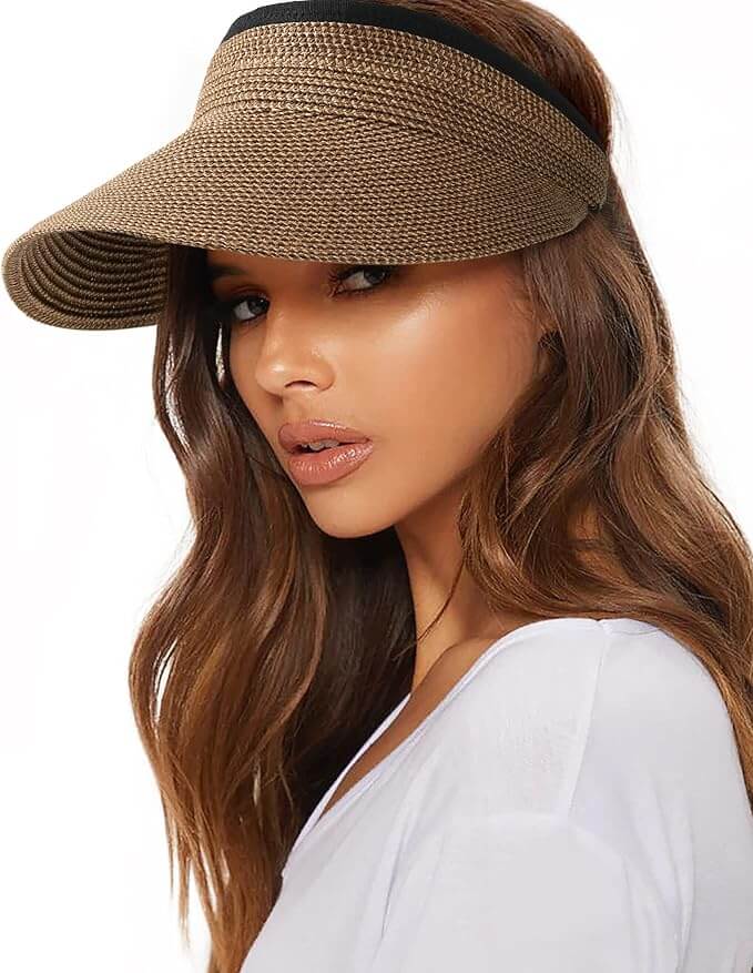 FURTALK Womens Sun Visor Hat Straw Sun Visors for Women Summer Packable Ponytail Beach Hats for Women Travel UPF 80+