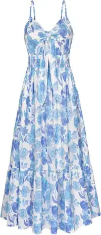 GRACE KARIN Women's 2025 Summer Maxi Dress Floral Tie Front Spaghetti Strap Casual Boho Beach Flowy Sundress with Pockets (1)