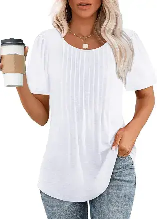 OFEEFAN Pleated Scoop Neck Summer Tops for women