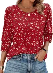 OFEEFAN Womens Tops 3_4 Sleeve with Buttons