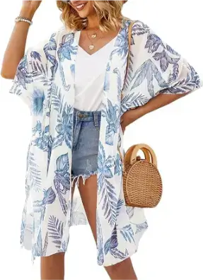 Spicy Sandia Kimonos for Women Floral Beach Cover Up Loose Swimsuit Bathing Suit Coverup Cardigan for Summer Swimwear