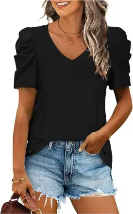 XIEERDUO V-Neck Puff Sleeve Summer Top
