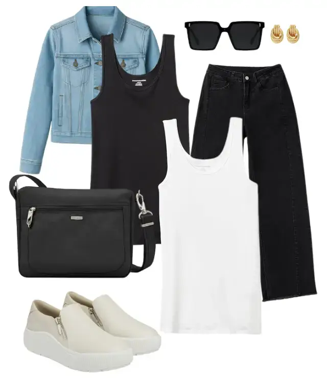 airport minimalist how to style Wide Leg Jeans for Travel