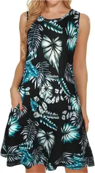 elescat Women's Summer Dresses 2025 Beach Casual Sleeveless Floral Print Tank Loose Sundress with Pocket