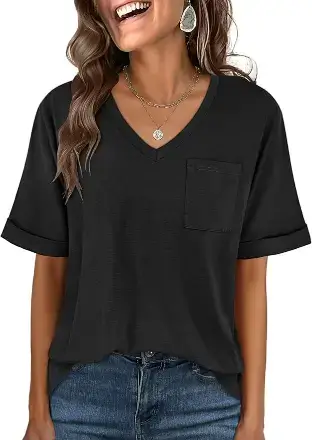 ANRABESS Women T Shirts Oversized Short Sleeve V Neck