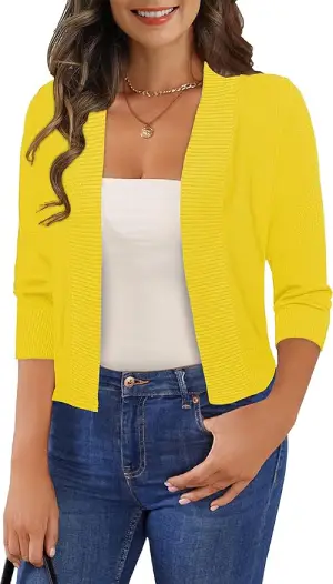 GoMamee 3_4 Sleeve Cropped Cardigan