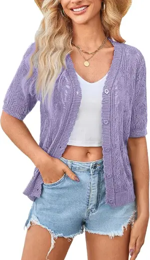 Yekaty Womens 2025 Short Sleeve Crochet Summer Cardigan 