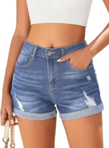 Bosmeer Women's Mid-High Rise Ripped Denim Shorts