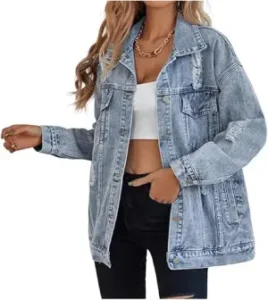 LifeShe Women's long oversized denim jacket