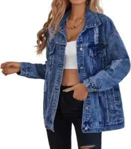 LifeShe Women's long oversized denim jacket