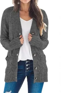 MEROKEETY Cable Knit Cardigan