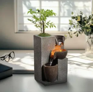 Mseonwxi Resin Tabletop Waterfall Fountain Staycation